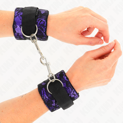 KINK - PUNHOS DE RENDA DE VELUDO CURTO E BIND DE NYLON ROXO / PRETO 23 X 6,5 CM - D-241006 - Dona Pimenta