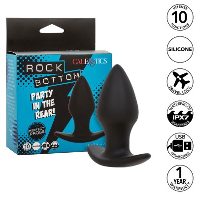 CALEXOTICS - ROCK BOTTOM PLUG ANAL PERFEITO 10 VIBRAÇÕES SILICONE PRETO - D-241432 - Dona Pimenta