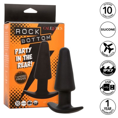 CALEXOTICS - ROCK BOTTOM PLUG ANAL CÃNICO 10 VIBRAÇÕES SILICONE PRETO - D-241434 - Dona Pimenta