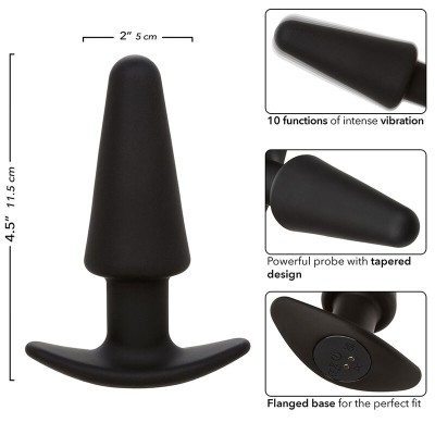 CALEXOTICS - ROCK BOTTOM PLUG ANAL CÃNICO 10 VIBRAÇÕES SILICONE PRETO - D-241434 - Dona Pimenta