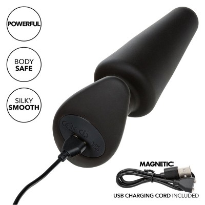 CALEXOTICS - ROCK BOTTOM PLUG ANAL CÃNICO 10 VIBRAÇÕES SILICONE PRETO - D-241434 - Dona Pimenta