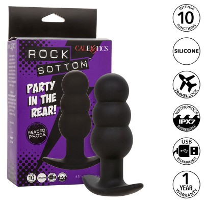 CALEXOTICS - ROCK BOTTOM PLUG ANAL COM ESFERAS 10 VIBRAÇÕES SILICONE PRETO - D-241435 - Dona Pimenta