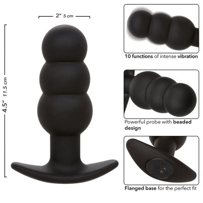 CALEXOTICS - ROCK BOTTOM PLUG ANAL COM ESFERAS 10 VIBRAÇÕES SILICONE PRETO - D-241435 - Dona Pimenta