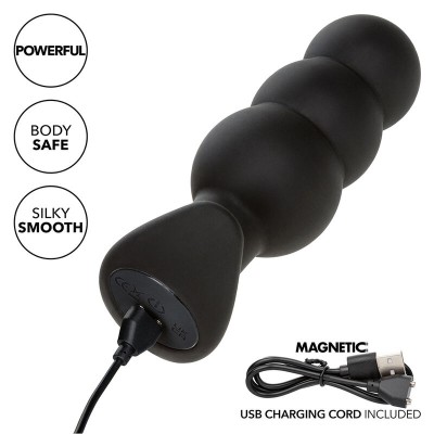 CALEXOTICS - ROCK BOTTOM PLUG ANAL COM ESFERAS 10 VIBRAÇÕES SILICONE PRETO - D-241435 - Dona Pimenta