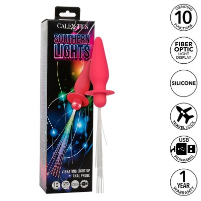 CALEXOTICS - SOUTHERN LIGHTS LIGHT UP ANAL PLUG 10 VIBRAÇÕES SILICONE ROSA - D-241436 - Dona Pimenta