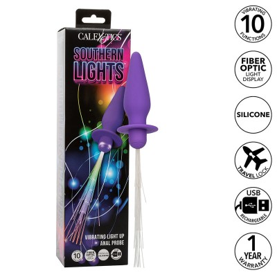 CALEXOTICS - SOUTHERN LIGHTS LIGHT UP ANAL PLUG 10 VIBRAÇÕES SILICONE ROXO - D-241437 - Dona Pimenta