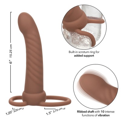 CALEXOTICS - MAXX RIBBED DUAL PENETRATOR 10 VIBRAÇÕES MARROM - D-241456 - Dona Pimenta