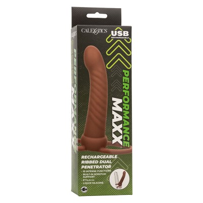 CALEXOTICS - MAXX RIBBED DUAL PENETRATOR 10 VIBRAÇÕES MARROM - D-241456 - Dona Pimenta