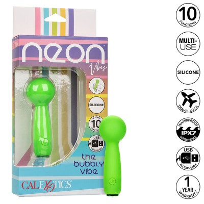 CALEXOTICS - NEON VIBES BUBBLY VIBE O MINI MASSAGEADOR 10 VIBRAÇÕES VERDE - D-241459 - Dona Pimenta