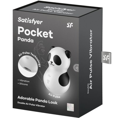 SATISFYER - POCKET PANDA ESTIMULADOR E VIBRADOR PRETO E BRANCO - D-241214 - Dona Pimenta