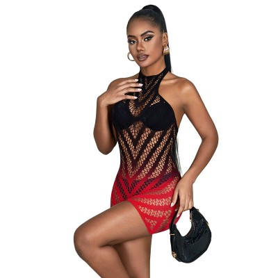 SUBBLIME - 952242 BODYSTOCKING REDE ELSTICA DEGRADADA VERMELHA E PRETA TAMANHO ÚNICO - D-241373 - Dona Pimenta