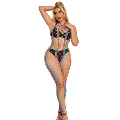 SUBBLIME - 952358 RAINBOW HALTER NECK FISHNET BODYSTOCKING TAMANHO ÃNICO - D-241384 - Dona Pimenta