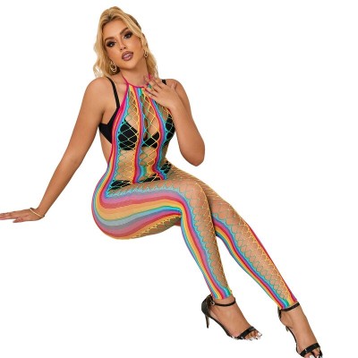 SUBBLIME - 952358 RAINBOW HALTER NECK FISHNET BODYSTOCKING TAMANHO ÃNICO - D-241384 - Dona Pimenta