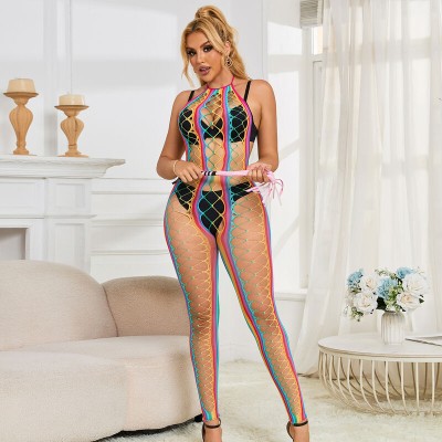 SUBBLIME - 952358 RAINBOW HALTER NECK FISHNET BODYSTOCKING TAMANHO ÃNICO - D-241384 - Dona Pimenta