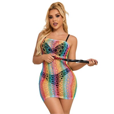 SUBBLIME - 952365 RAINBOW BARE SHOULDER FISHNET BODYSTOCKING TAMANHO ÃNICO - D-241385 - Dona Pimenta