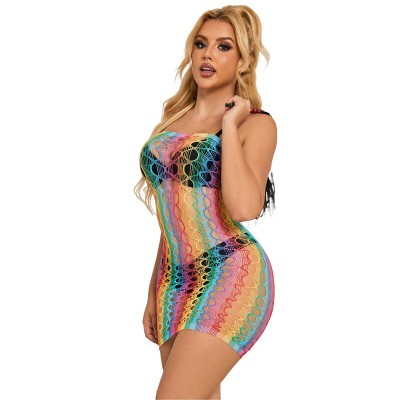 SUBBLIME - 952365 RAINBOW BARE SHOULDER FISHNET BODYSTOCKING TAMANHO ÃNICO - D-241385 - Dona Pimenta