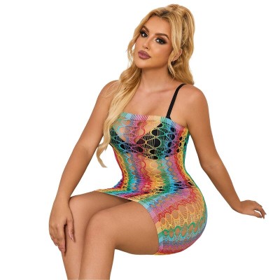 SUBBLIME - 952365 RAINBOW BARE SHOULDER FISHNET BODYSTOCKING TAMANHO ÃNICO - D-241385 - Dona Pimenta