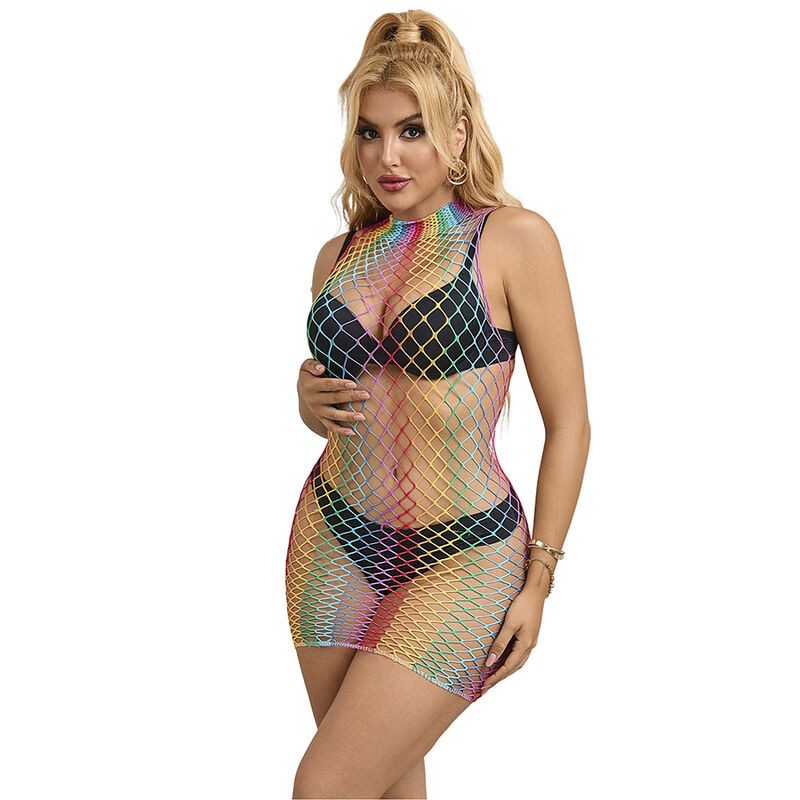 SUBBLIME - 952433 RAINBOW GOLA ALTA SEM MANGAS FISHNET BODYSTOCKING TAMANHO ÃNICO - D-241392 - Dona Pimenta