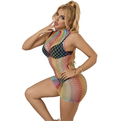 SUBBLIME - 952433 RAINBOW GOLA ALTA SEM MANGAS FISHNET BODYSTOCKING TAMANHO ÃNICO - D-241392 - Dona Pimenta