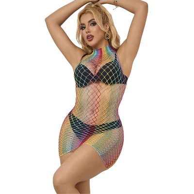 SUBBLIME - 952433 RAINBOW GOLA ALTA SEM MANGAS FISHNET BODYSTOCKING TAMANHO ÃNICO - D-241392 - Dona Pimenta