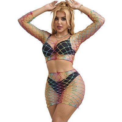 SUBBLIME - 952440 2 PEAS FISHNET BODYSTOCKING MANGA COMPRIDA ARCO-ÃRIS TAMANHO ÃNICO - D-241393 - Dona Pimenta