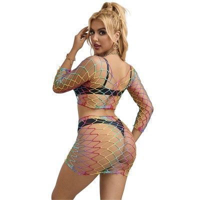 SUBBLIME - 952440 2 PEAS FISHNET BODYSTOCKING MANGA COMPRIDA ARCO-ÃRIS TAMANHO ÃNICO - D-241393 - Dona Pimenta