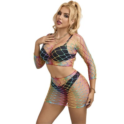 SUBBLIME - 952440 2 PEAS FISHNET BODYSTOCKING MANGA COMPRIDA ARCO-ÃRIS TAMANHO ÃNICO - D-241393 - Dona Pimenta