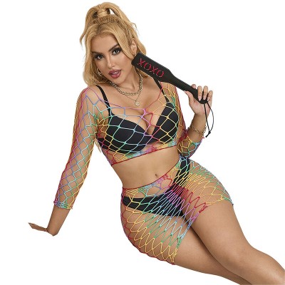 SUBBLIME - 952440 2 PEAS FISHNET BODYSTOCKING MANGA COMPRIDA ARCO-ÃRIS TAMANHO ÃNICO - D-241393 - Dona Pimenta