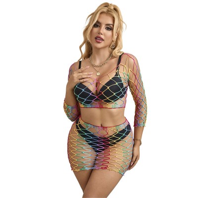 SUBBLIME - 952440 2 PEAS FISHNET BODYSTOCKING MANGA COMPRIDA ARCO-ÃRIS TAMANHO ÃNICO - D-241393 - Dona Pimenta