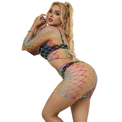 SUBBLIME - 952440 2 PEAS FISHNET BODYSTOCKING MANGA COMPRIDA ARCO-ÃRIS TAMANHO ÃNICO - D-241393 - Dona Pimenta