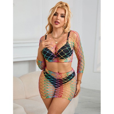 SUBBLIME - 952440 2 PEAS FISHNET BODYSTOCKING MANGA COMPRIDA ARCO-ÃRIS TAMANHO ÃNICO - D-241393 - Dona Pimenta