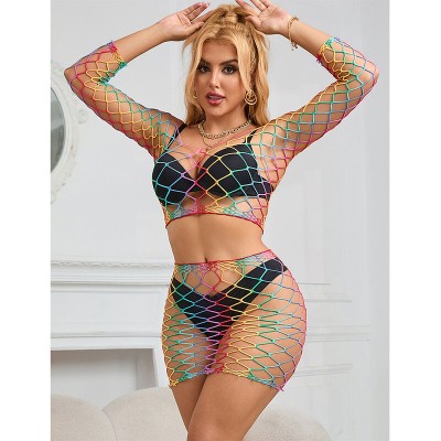 SUBBLIME - 952440 2 PEAS FISHNET BODYSTOCKING MANGA COMPRIDA ARCO-ÃRIS TAMANHO ÃNICO - D-241393 - Dona Pimenta