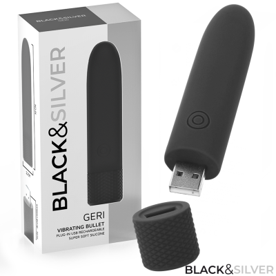 BLACK & SILVER - GERI USB RECARREGÁVEL VIBRATÓRIA BULLET 8 VIBRAÇÕES PRETO 10 X 2,2 CM - D-241919 - Dona Pimenta