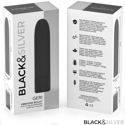 BLACK & SILVER - GERI USB RECARREGÁVEL VIBRATÓRIA BULLET 8 VIBRAÇÕES PRETO 10 X 2,2 CM - D-241919 - Dona Pimenta