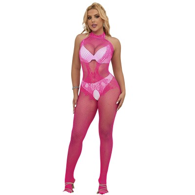 SUBBLIME - 952389 BODYSTOCKING SEM FUNDO DE REDE E RENDA COM GOLA ALTA ROSA TAMANHO ÃNICO - D-241387 - Dona Pimenta