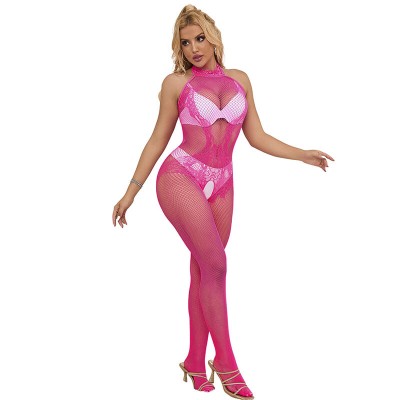 SUBBLIME - 952389 BODYSTOCKING SEM FUNDO DE REDE E RENDA COM GOLA ALTA ROSA TAMANHO ÃNICO - D-241387 - Dona Pimenta