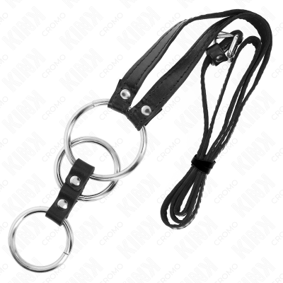 KINK - ANEL DE PÉNIS TRIPLO DE METAL 3,8 CM A 5 CM COM CINTO DE COURO 112 CM - D-241240 - Dona Pimenta