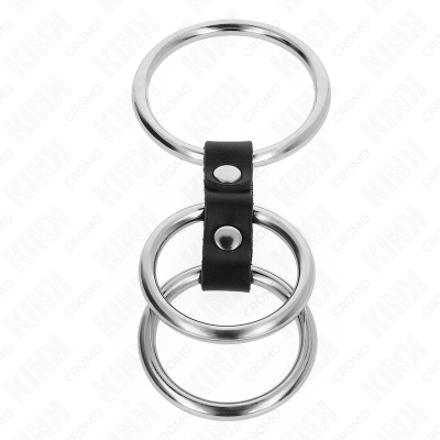 KINK - ANEL DE PÉNIS TRIPLO DE METAL DE 3,7 CM A 5 CM CONECTADO COM COURO - D-241286 - Dona Pimenta