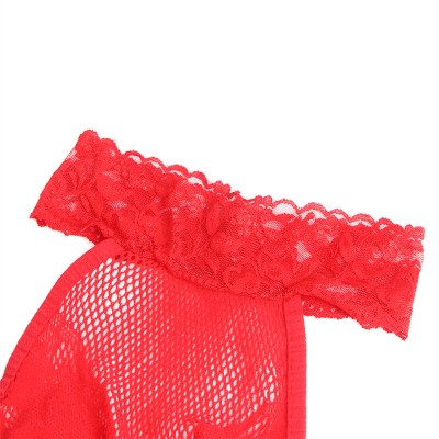 SUBBLIME - 952372 BODYSTOCKING SEM FUNDO DE REDE E RENDA COM GOLA ALTA VERMELHO TAMANHO ÚNICO - D-241386 - Dona Pimenta