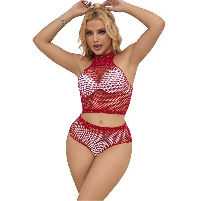 SUBBLIME - 952402 BODYSTOCKING FISHNET SET COM DIAMANTES ROSA TAMANHO ÚNICO - D-241389 - Dona Pimenta