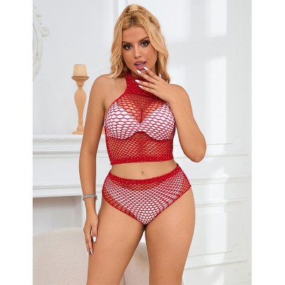 SUBBLIME - 952402 BODYSTOCKING FISHNET SET COM DIAMANTES ROSA TAMANHO ÚNICO - D-241389 - Dona Pimenta