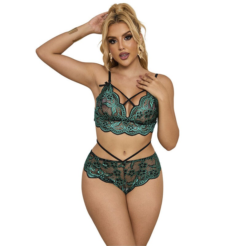 SUBBLIME - 954093 SUTIÃ + CALCINHA RENDA VERDE L/XL - D-242186 - Dona Pimenta