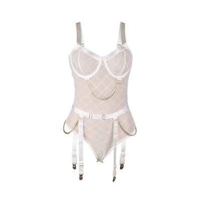 SUBBLIME - 954284 BODY COM CORRENTES + CINTA-LIGA BRANCO S/M - D-242207 - Dona Pimenta