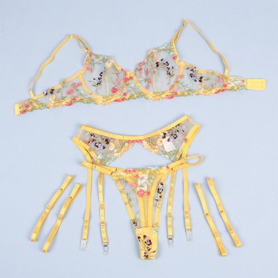 SUBBLIME - 954352 SUTIÃ + TANGA + CINTO-LIGA DESIGN FLORAL AMARELO L/XL - D-242214 - Dona Pimenta