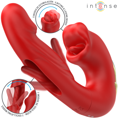 INTENSE - NATHY DUPLO VIBRADOR COM BOCA MULTIFUNCIONAL ESTIMULANTE VERMELHO - D-242086 - Dona Pimenta