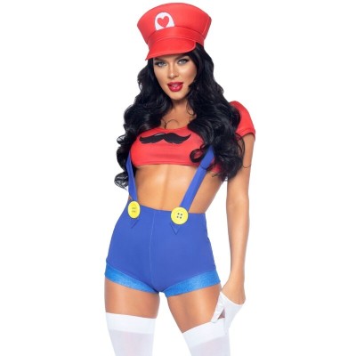 LEG AVENUE - TRAJE SEXY MARIO BROS VERMELHO/AZUL S - D-242010 - Dona Pimenta