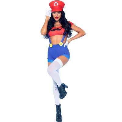 LEG AVENUE - TRAJE SEXY MARIO BROS VERMELHO/AZUL S - D-242010 - Dona Pimenta