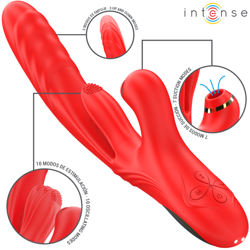 INTENSE - KAROL MULTIFUNÇÃO VIBRADOR IMPULSO & ESTIMULAÇÃO & SUCÇÃO VERMELHO - D-242079 - Dona Pimenta