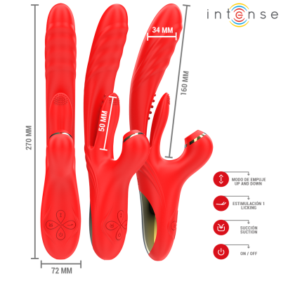 INTENSE - KAROL MULTIFUNÇÃO VIBRADOR IMPULSO & ESTIMULAÇÃO & SUCÇÃO VERMELHO - D-242079 - Dona Pimenta