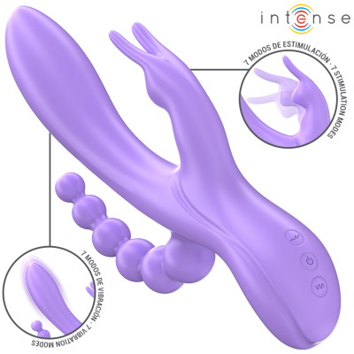 INTENSE - MIKO TRIPLO VIBRADOR COELHO & ESTIMULADOR & ANAL 7 VIBRAÇÕES ROXO - D-242085 - Dona Pimenta